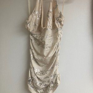 Womens Lipsy Tan Metallic ruched halter tank top M